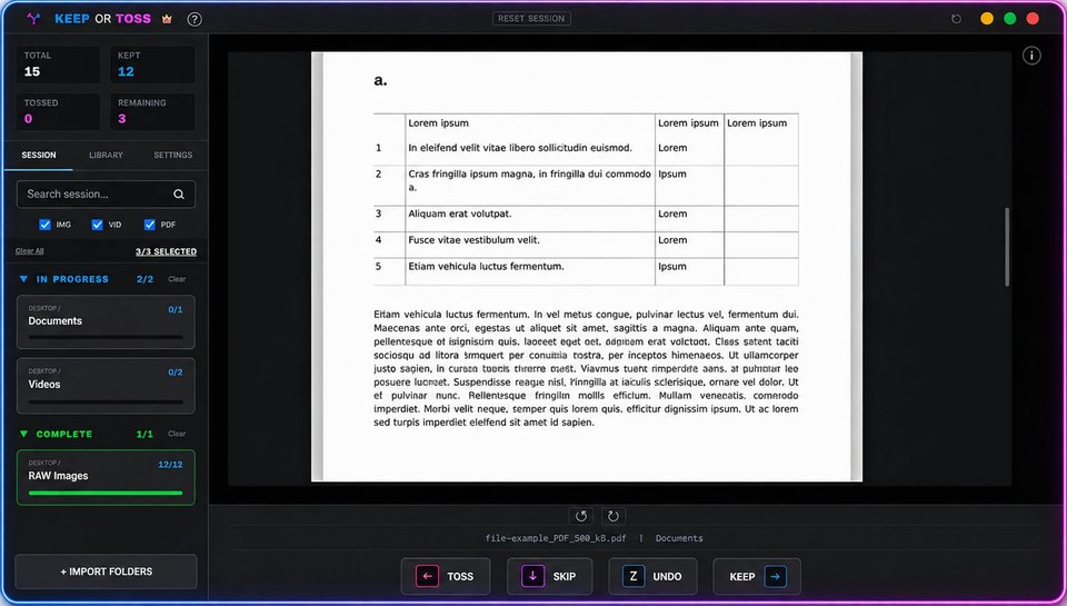 Keep or Toss viewing a PDF document