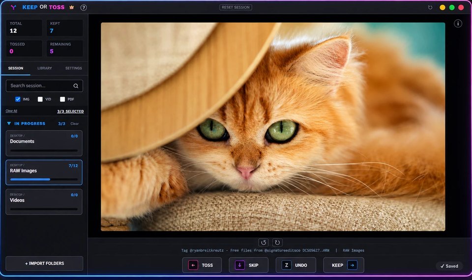 Keep or Toss viewing a RAW photo, keyboard shortcuts ready for the next decision